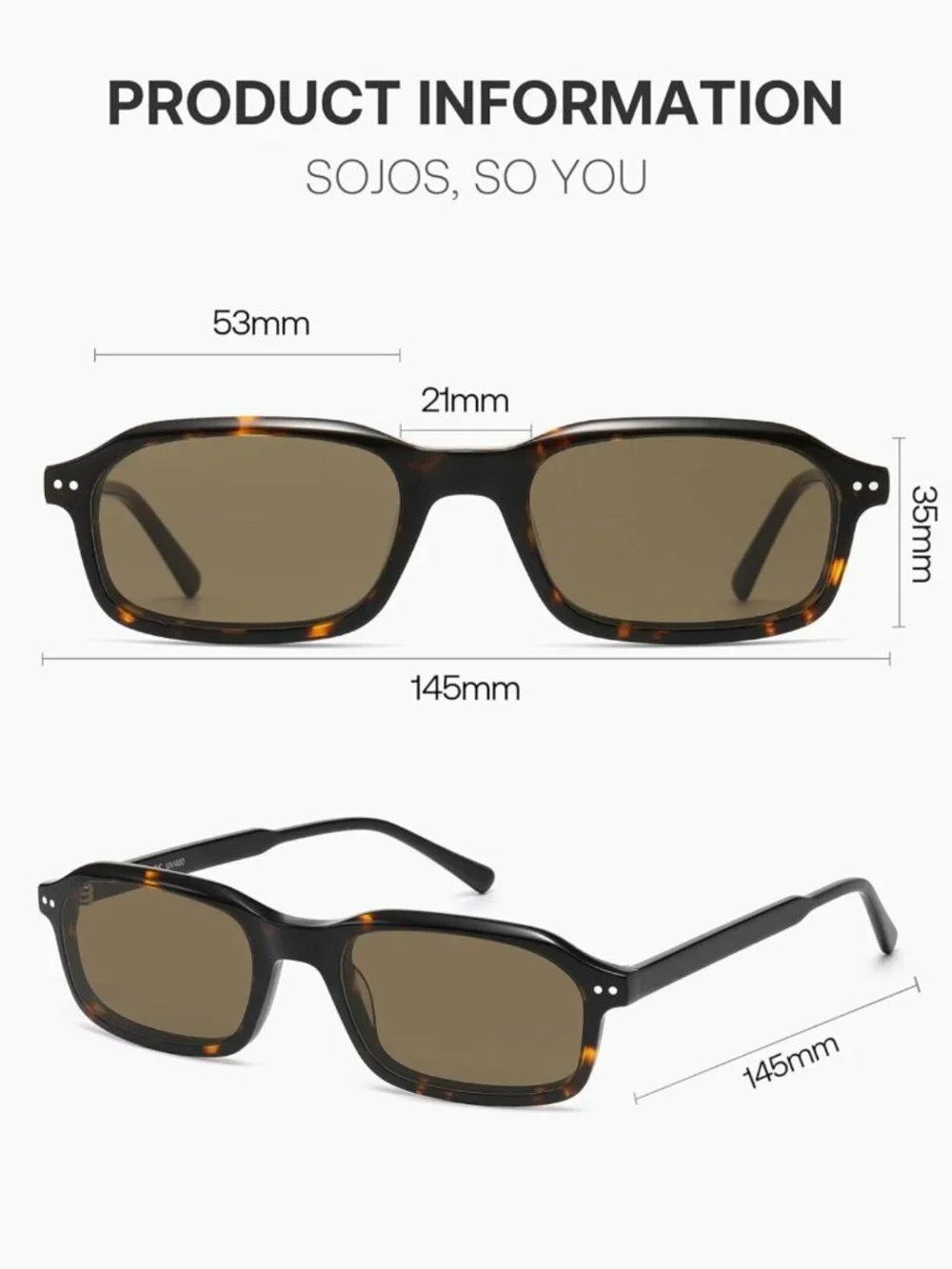 Classic Rectangle Polarized Sunglasses | UV400 Acetate Frame | Unisex Daily Wear